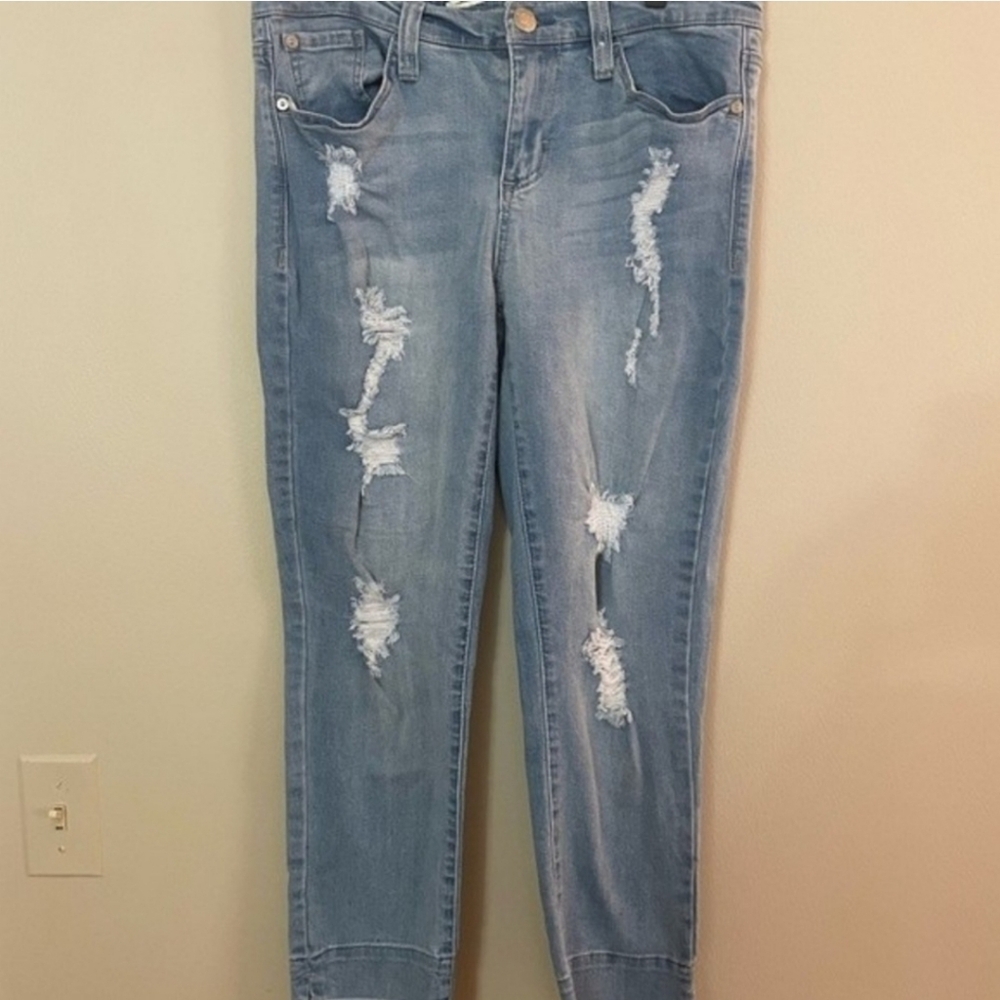 Seven7 Distressed Skinny Easy Fit Raw Hem Womens Jeans Size 6
